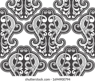 Damask Seamless Pattern with Ornamental Traditional Black and White Textured Floral Motifs