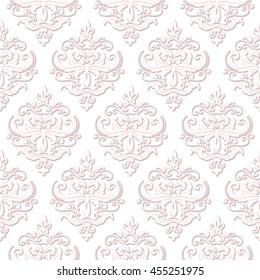 Damask seamless pattern in pastel pink and white. Wedding design.
