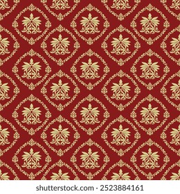 Damask Seamless Pattern, Red and Cream Color, Vector Illustration for Textile, fabric, wall paper, decoration, bedding, luxury 
