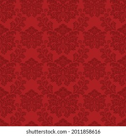 Damask seamless pattern. Red floral textile of ornate leaves in vector, Wallpaper in the interior
