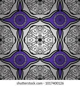 Damask seamless pattern repeating background. Colorful element on white, black and violet colors. Color white, black and violet floral ornament in baroque style. Antique colorful repeatable wallpaper.