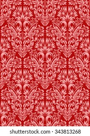 Damask seamless pattern repeating background. Red floral ornament in baroque style.
