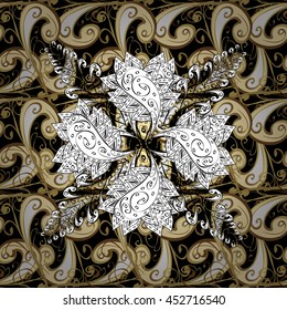 Damask seamless pattern repeating background. Antique golden repeatable wallpaper. Golden floral ornament in baroque style. Golden element on colors.