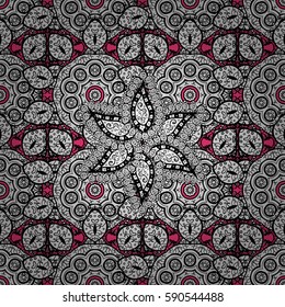 Damask seamless pattern repeating background. White pink floral ornament in baroque style. White Wallpaper on texture background. White element on pink background.