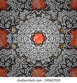 Damask seamless pattern repeating background. Golden floral ornament in baroque style. Antique white repeatable wallpaper. Golden element on background.