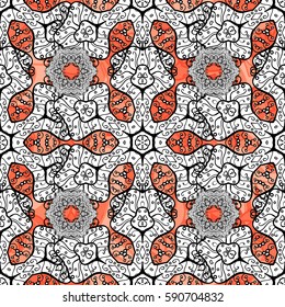 Damask seamless pattern repeating background. Golden floral ornament in baroque style. Antique white repeatable wallpaper. Golden element on background.