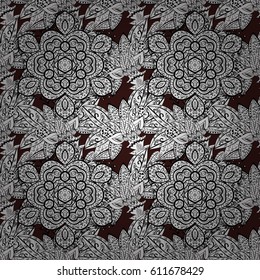 Damask seamless pattern repeating background. Antique gray repeatable wallpaper. Gray element on brown background. Gray brown floral ornament in baroque style.