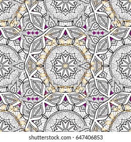 Damask seamless pattern repeating background. Antique white repeatable wallpaper. White floral ornament in baroque style.