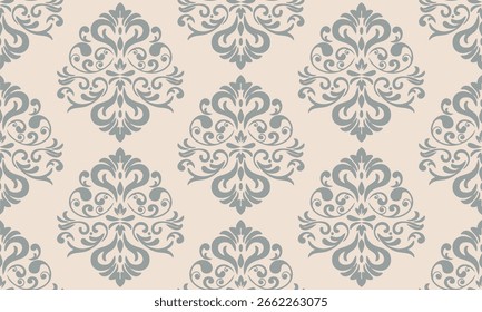 Damasco padrão sem emenda azul ardósia no fundo do creme
