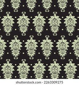 Damask seamless pattern spotted beautifully with black background