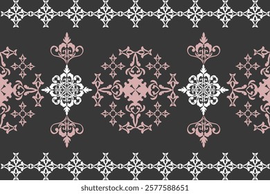 Damask seamless pattern in the style of baroque. Traditional classic black and white ornament. Design for elaborate borders, tiles, ceramic pottery, and clothing.