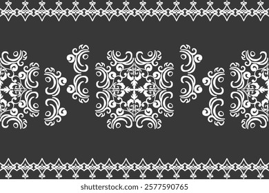 Damask seamless pattern in the style of baroque. Traditional classic black and white ornament. Design for elaborate borders, tiles, ceramic pottery, and clothing.