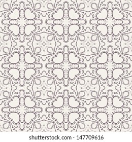 Damask seamless pattern. Symmetrical texture with hearts and wings. Romantic background. Beautiful tile, wallpaper, curtain and more template. Vector format is easy to edit and change colors.