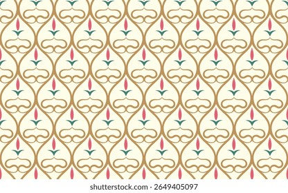 Padrão sem costura Damask com tulipas. Fundo floral clássico trellis para papel de parede, tecidos para cortinas ou almofadas, ou outros itens de decoração de casa