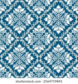 Damask seamless pattern vector background. baroque style pattern. Luxury textile. Graphic ornate pattern for wallpaper, fabric, packaging, wrapping. Damask floral ornament.