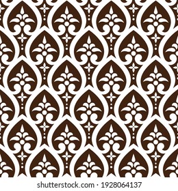 Vector de patrón sin costura Damask, adorno de moda victoriano real clásico para papeles pintados, textiles, confección, textura, baldosas, seda y tela, fondo vintage de barouque floral marrón y blanco