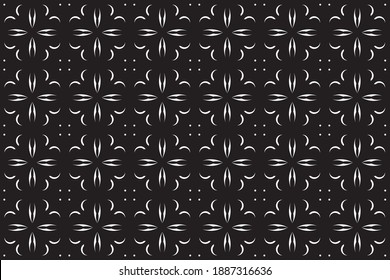 Damask of seamless pattern vector. Design tile white on black background. Design print for illustration, texture, material, wallpaper, background. Set 6