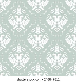 Damask seamless pattern. Vector traditional ornament with oriental elements for backgrounds. Blue and white colors