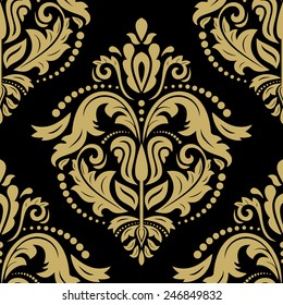 Damask seamless pattern. Vector traditional ornament with golden oriental elements for backgrounds