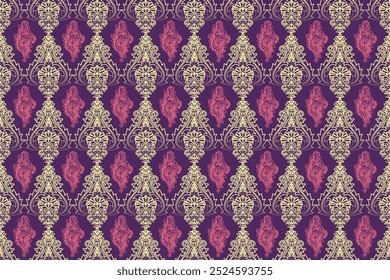 Damask seamless pattern vector,vintage,traditional,ethnic pattern, Turkish motifs, Great for fabric and textile, wrapping, clothing,carpet, Bandana, batik, and wallpaper