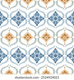 Padrão sem emenda Damask. Vetor estilo flora vitoriana. Design para embalagem, papel, têxtil, bordados, tecido, papel de parede.