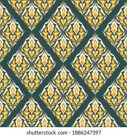 Damask seamless pattern. Vintage floral seamless background. Set Sail Champagne, Fortuna Gold, Tidewater Green colors