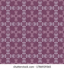 Damask Patrón sin costura, textura de papel pintado, elegante patrón de fondo. Colores morado y blanco. Plantilla de ejemplo. Para telas, cubiertas, carteles, papeles pintados. Imagen de fondo del vector