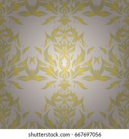 Damask seamless pattern in yellow and beige colors. Vector illustration.