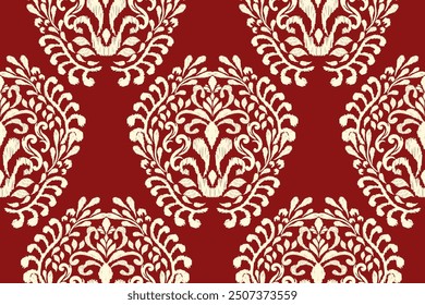 Damask seamless pattern,damask Ikat floral seamless pattern vector illustration,red and white background,Aztec style,baroque pattern.design for texture,fabric,clothing,wrapping,decoration,print,tile