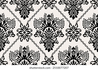 Damask seamless pattern,damask Ikat floral seamless pattern vector illustration,black and white background,Aztec style,baroque pattern.design for texture,fabric,clothing,wrapping,decoration,print,tile