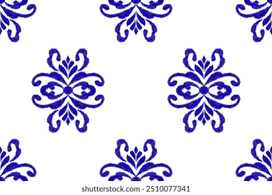 Damask seamless pattern,damask Ikat floral seamless pattern vector illustration,blue and white background,Aztec style,baroque pattern.design for texture,fabric,clothing,wrapping,decoration,print,tile.