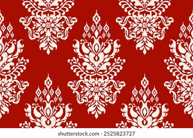 Damask seamless pattern,damask Ikat floral seamless pattern vector illustration,red and white background,Aztec style,baroque pattern.design for texture,fabric,clothing,wrapping,decoration,pr