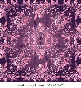 Damask seamless pattern.Floral wallpaper. Flowery violet background.Monochrome flowers pattern.Flourish fabric texture. Elegant modern 3d decorative ornaments.Decor elements with shadow and highlight.