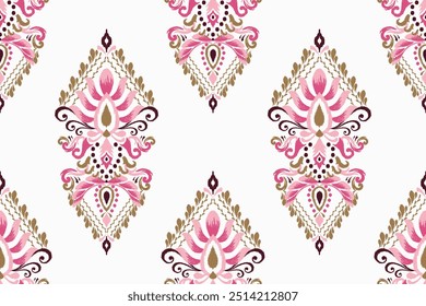 Damask seamless pattern,Ikat floral seamless pattern on white background,vector illustration,Ikat ethnic oriental embroidery,Aztec style,baroque.design for texture,fab,clothing,decoration,fashion.