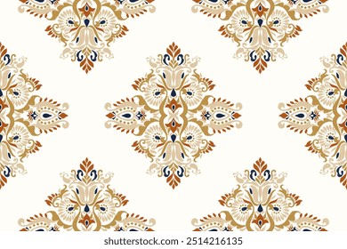 Damask seamless pattern,Ikat floral seamless pattern on white background,vector illustration,Ikat ethnic oriental embroidery,Aztec style,baroque.design for texture,fab,clothing,decoration,fashion.