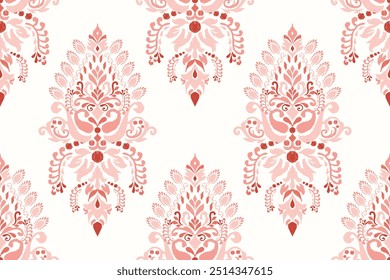 Damask seamless pattern,Ikat floral seamless pattern on white background,vector illustration,Ikat ethnic oriental embroidery,Aztec style,baroque.design for texture,fab,clothing,decoration,fashion.