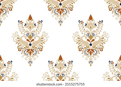 Padrão sem emenda Damask, padrão sem emenda floral Ikat no fundo branco, ilustração vetorial, bordado oriental étnico Ikat, estilo asteca, baroque.design para textura, fab, roupas, decoração, moda.