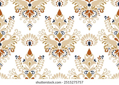 Modelo inconsútil del damasco, patrón inconsútil floral de Ikat en el fondo blanco, Ilustración vectorial, bordado oriental étnico de Ikat, estilo azteca, barroco. diseño para la textura, fab, ropa, decoración, moda.