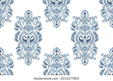 Damask seamless pattern,Ikat floral seamless pattern on white background,vector illustration,Ikat ethnic oriental embroidery,Aztec style,baroque.design for texture,fab,clothing,decoration,fashion.