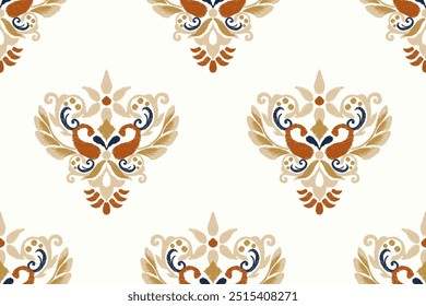 Damask seamless pattern,Ikat floral seamless pattern on white background,vector illustration,Ikat ethnic oriental embroidery,Aztec style,baroque.design for texture,fab,clothing,decoration,fashion.