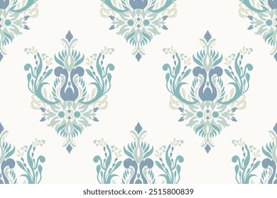 Damask seamless pattern,Ikat floral seamless pattern on white background,vector illustration,Ikat ethnic oriental embroidery,Aztec style,baroque.design for texture,fab,clothing,decoration,fashion