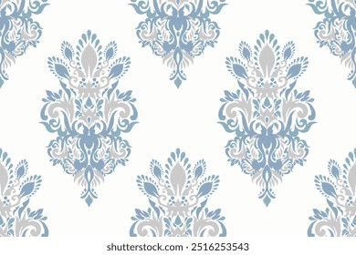 Damask seamless pattern,Ikat floral seamless pattern on white background,vector illustration,Ikat ethnic oriental embroidery,Aztec style,baroque.design for texture,fab,clothing,decoration,fashion