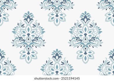 Damask seamless pattern,Ikat floral seamless pattern on white background,vector illustration,Ikat ethnic oriental embroidery,Aztec style,baroque.design for texture,fab,clothing,decoration,fashion.