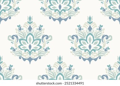 Damask seamless pattern,Ikat floral seamless pattern on white background,vector illustration,Ikat ethnic oriental embroidery,Aztec style,baroque.design for texture,fab,clothing,decoration,fashion.