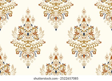 Damask seamless pattern,Ikat floral seamless pattern on white background,vector illustration,Ikat ethnic oriental embroidery,Aztec style,baroque.design for texture,fab,clothing,decoration,fashion.