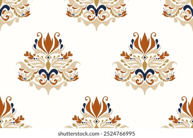 Damask seamless pattern,Ikat floral seamless pattern on white background,vector illustration,Ikat ethnic oriental embroidery,Aztec style,baroque.design for texture,fab,clothing,decoration,fashion.