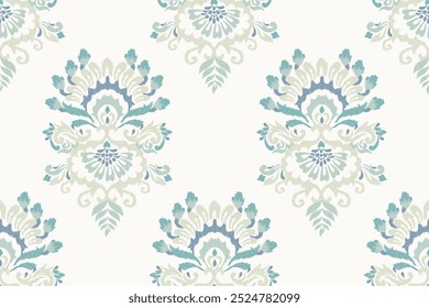 Damask seamless pattern,Ikat floral seamless pattern on white background,vector illustration,Ikat ethnic oriental embroidery,Aztec style,baroque.design for texture,fab,clothing,decoration,fashion.