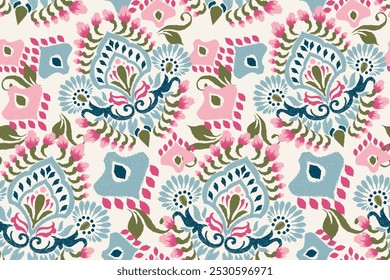 Damask seamless pattern,Ikat floral seamless pattern on white background,vector illustration,Ikat ethnic oriental embroidery,Aztec style,baroque.design for texture,fab,clothing,decoration,fashion,tile