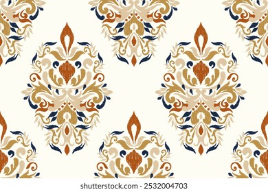 Modelo inconsútil del damasco, patrón inconsútil floral de Ikat en el fondo blanco, Ilustración vectorial, bordado oriental étnico de Ikat, estilo azteca, barroco. diseño para la textura, fab, ropa, decoración, moda.