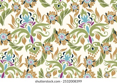 Damask seamless pattern,Ikat floral seamless pattern on white background,vector illustration,Ikat ethnic oriental embroidery,Aztec style,baroque.design for texture,fab,clothing,decoration,fashion,tile